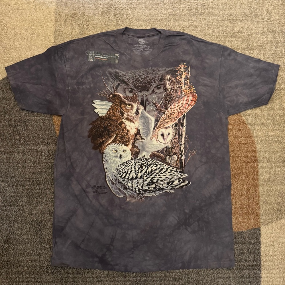 The Mountain - “Find 11 Owls” Charcoal Owl Collage Graphic T-Shirt - 3XL